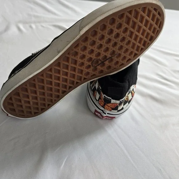 Vans Girl's Asher Butterfly Checker Multi Canvas Slip‎ On Skate Shoes - Size 3 - Picture 6 of 8
